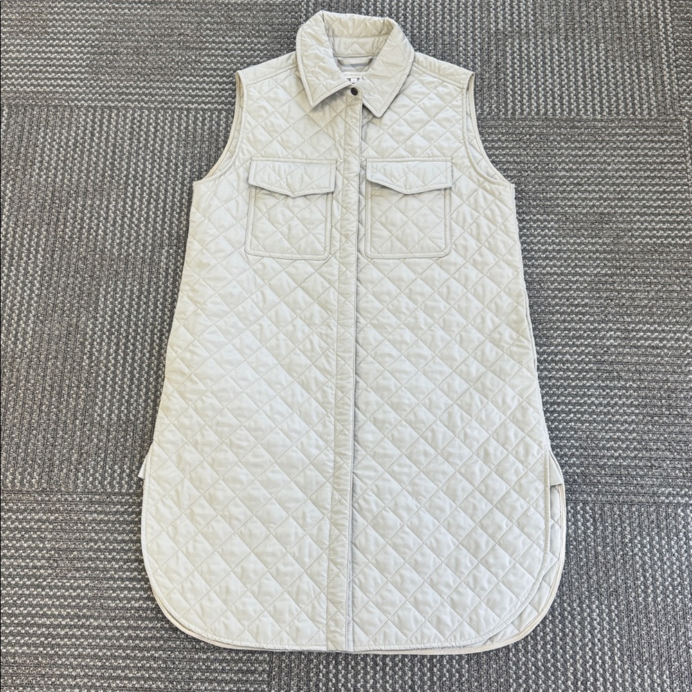 Ann Mashburn Syden Long Quilted Cashmere Filled Vest in Pale Sand Chiffon size S